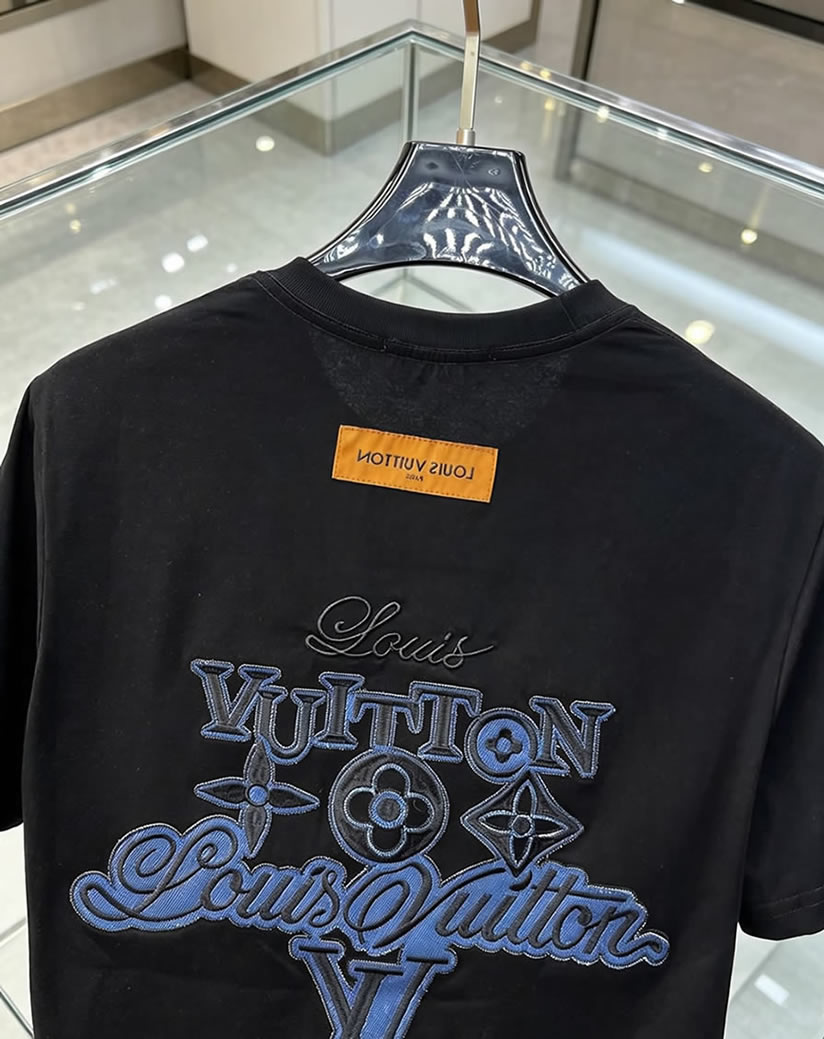 ルイ・ヴィトン カレッジロゴ モノグラムフラワー 刺繍 半袖 Tシャツ ブラック FS619 - 画像 (5)