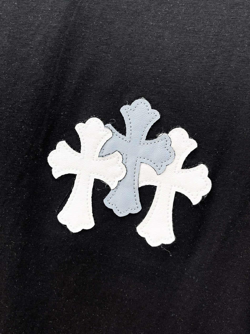クロムハーツ トリプル クロスパッチ 刺繍 半袖 Tシャツ ブラック FS620 - 画像 (6)