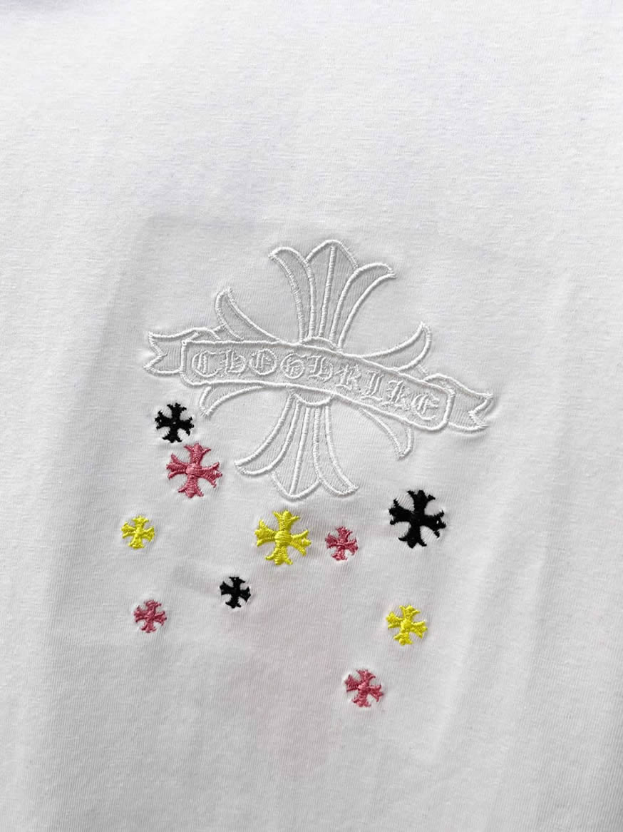 クロムハーツ フローラルクロス マルチカラー ミニプラス 刺繍 半袖 Tシャツ ホワイト FS621 - 画像 (6)