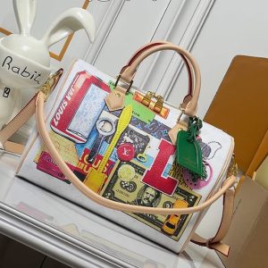 ルイ・ヴィトン モノグラム スピーディ 2WAY ハンドバッグ ホワイト マルチカラー コラージュプリント M29535