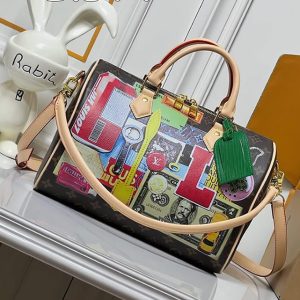 ルイ・ヴィトン モノグラム スピーディ 2WAY ハンドバッグ ブラウン マルチカラー コラージュプリント M29535