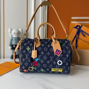 ルイ・ヴィトン モノグラム・デニム スピーディ・バンドリエール 30 ハンドバッグ ブルー M13282