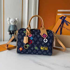 ルイ・ヴィトン モノグラム・デニム スピーディ・バンドリエール 25 ハンドバッグ ブルー M13281