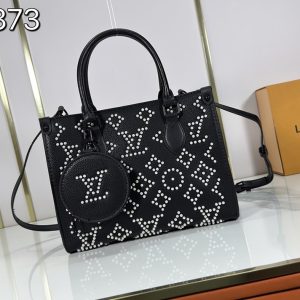 ルイ・ヴィトン オンザゴー MM 2WAY トートバッグ パール刺繍 ポーチ付き ブラック M47373