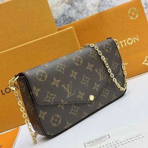 ルイ・ヴィトン モノグラム ポシェット・フェリシー チェーンショルダーバッグ ブラウン/フューシャ M82610