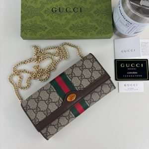 グッチ チェーンウォレット オフィディア GGスプリーム ベージュ ブラウン GU546592
