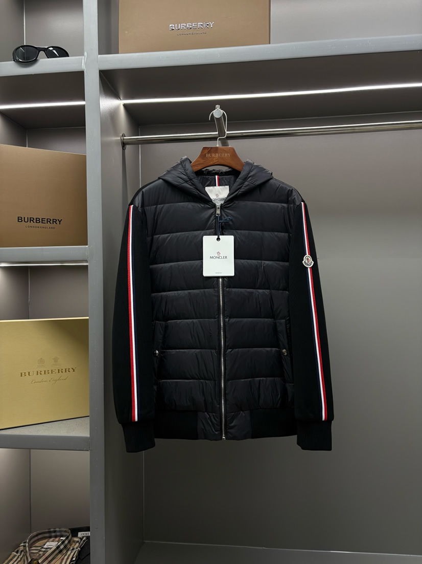 モンクレール ニットコンビ フーデッド ダウンジャケット ブラック moncler002