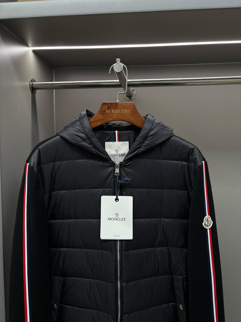 モンクレール ニットコンビ フーデッド ダウンジャケット ブラック moncler002 - 画像 (2)