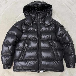 モンクレール シャイニー フーデッド ダウンジャケット ブラック レディース moncler009
