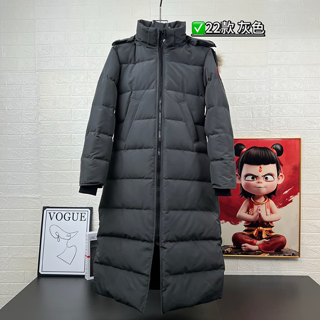 カナダグース ロング フーデッド ダウンコート グレー YRF002