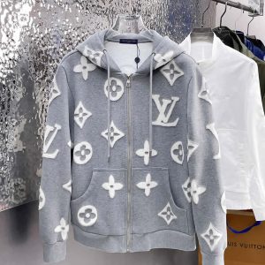 ルイヴィトン モノグラム パイルアップリケ フーデッド ジップアップジャケット グレー FS633