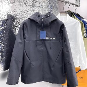 ルイヴィトン エンボスモノグラム フーデッド ジップアップジャケット チャコールグレー FS639