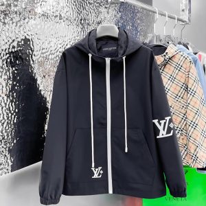 ルイヴィトン LVロゴプリント フーデッド ジップアップジャケット ブラック FS646