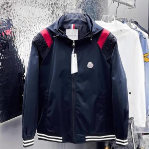 モンクレール ショルダーカラー切替 フーデッド ジップアップジャケット ネイビー FS686