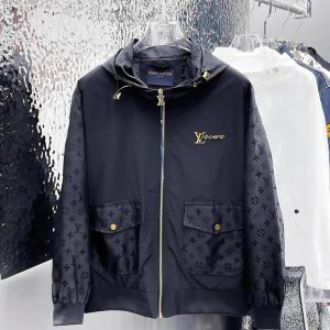 ルイヴィトン LVovers刺繍 スリーブモノグラム フーデッド ジップアップジャケット ブラック FS688