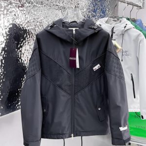 グッチ GGパターン切替 フーデッド ジップアップジャケット ダークグレー＆ブラック FS699